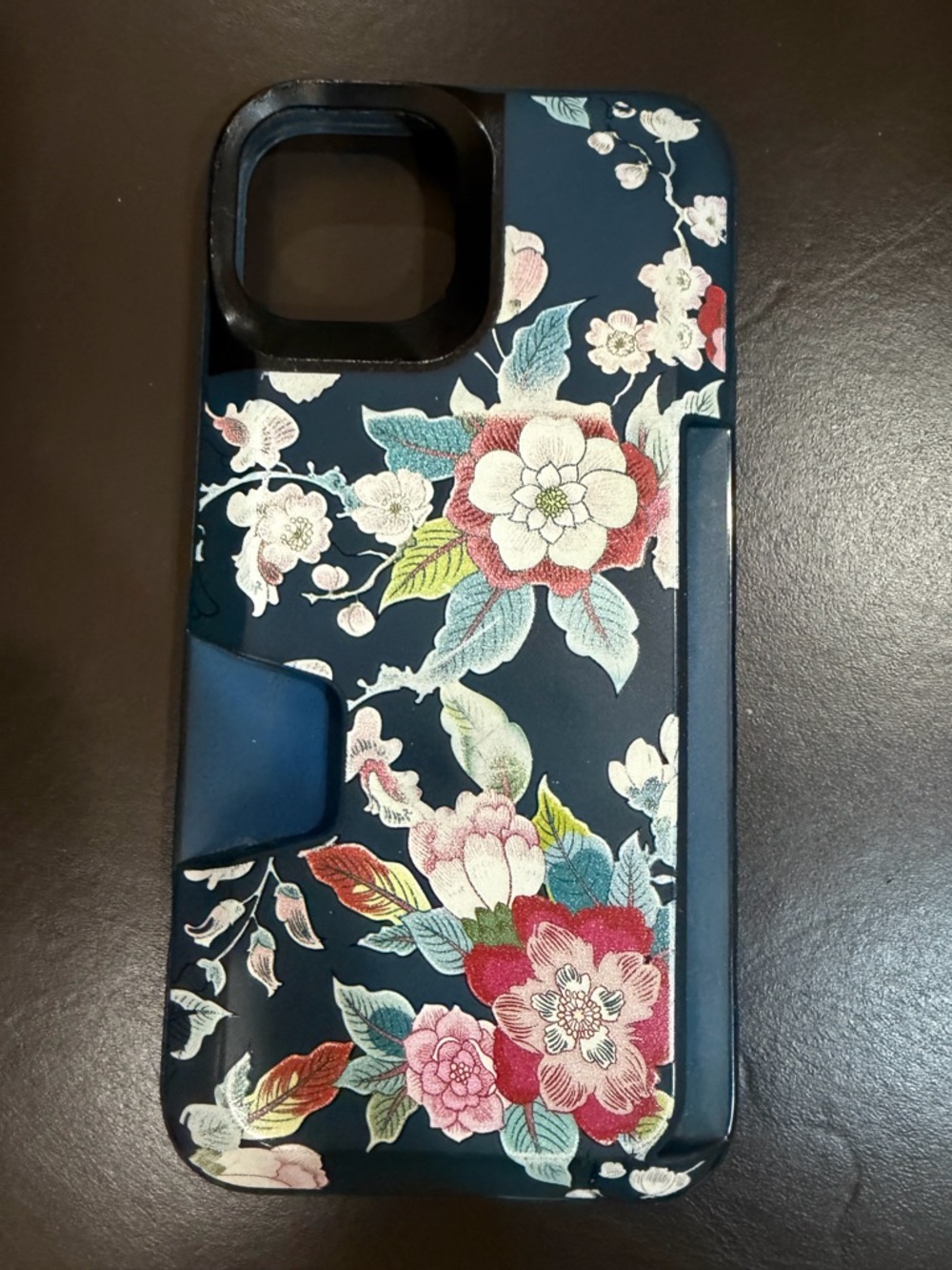 Floral Navy Protective Phone Case with Card Slot for iPhone 13